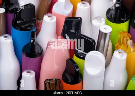 Close up Synthetic nicotine concept. Various disposable electronic cigarettes. modern alternative smoking, vaping and nicotine. Stock Photo