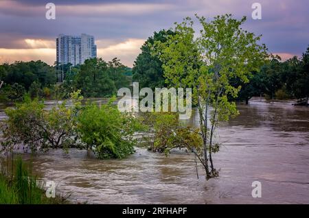 Buffalo Bayou Park is flooded after Hurricane Harvey, Sept. 4, 2017, in Houston, Texas. Stock Photo