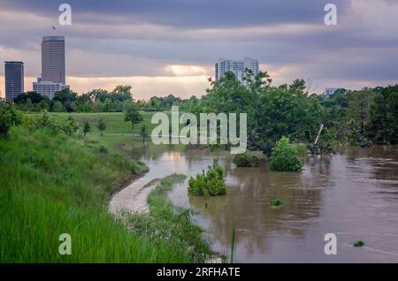 Buffalo Bayou Park is flooded after Hurricane Harvey, Sept. 4, 2017, in Houston, Texas. Stock Photo