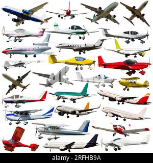 Collage of different civil airplanes Stock Photo