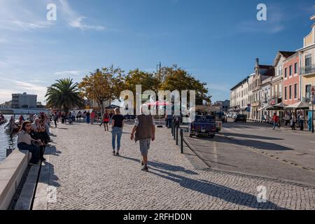 Aveiro, Portugal, 01.10.2022 - Aveiro city street in the downtown center, full of tourists on a summer day. Stock Photo