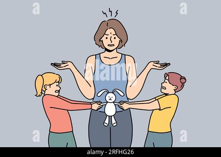 Greedy girl with toy and boy. Caricature cartoon style hand drawn color  illustration Stock Vector Image & Art - Alamy