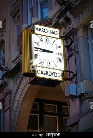 Cardiff Market Building and clock 1891 - Marchnad Caaerdydd, Castle Quarter, 49 St. Mary Street, Cardiff, Wales, UK, CF10 1AU Stock Photo