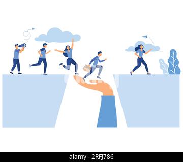 aimed at the goal concept, ncrease motivation, way to achieve the goal, teamwork, help in overcoming obstacles in the form of support, flat vector mod Stock Vector