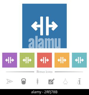 Vertical split tool flat white icons in square backgrounds. 6 bonus icons included. Stock Vector