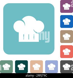 Chef hat solid white flat icons on color rounded square backgrounds Stock Vector