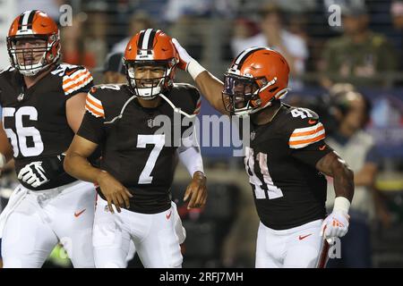 Cleveland Browns quarterback Kellen Mond takes part in drills at the NFL  football team's practice facility Tuesday, June 6, 2023, in Berea, Ohio.  (AP Photo/Ron Schwane Stock Photo - Alamy