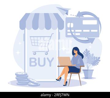 Customer loyalty concept, Consumer policy, payment terms and cash back, buyer protection, cash flow, credit card, reward program, flat vector modern i Stock Vector