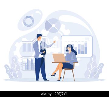 Project development specifications concept, Business analysis, software requirement description, vision and scope document, SWOT analysis, flat vector Stock Vector