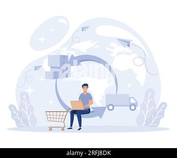 Warehouse modern technology concept, handling and order processing, automated operations, order documentation, flat vector modern illustration Stock Vector