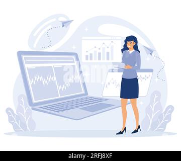 Financial system concept, stock market index, forex broker, digital transformation, global investment, flat vector modern illustration Stock Vector