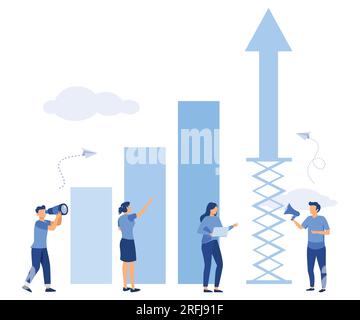 prepare the launch of a business project. rise of career to success, business analysis, take-off scale up, flat vector modern illustration Stock Vector