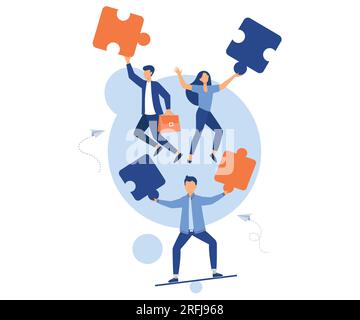 Business concept, people are juggling puzzle elements, Symbol of teamwork, cooperation, partnership, flat vector modern illustration Stock Vector