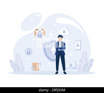 Information Protection, Shield with Keyhole Protecting Personal Data, Using Password for Smartphone, flat vector modern illustration Stock Vector