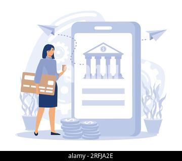 Remote payroll concept, bank transfer, get salary on bank account, flat vector modern illustration Stock Vector