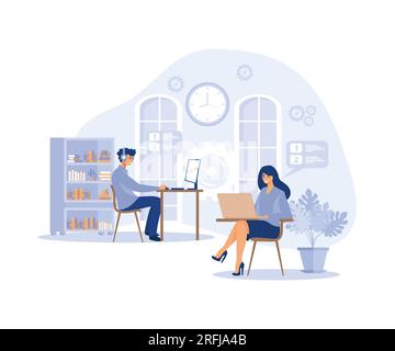 Workflow concept, Two People, in Quiet Environment are Engaged in Daily Office Affairs, flat vector modern illustration Stock Vector