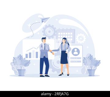 Customer relationship management concept, CRM system, company relationship, sales data access, flat vector modern illustration Stock Vector