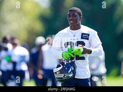 Seattle Seahawks safety Jerrick Reed II (32) celebrates during an NFL  pre-season football game against the Minnesota Vikings, Thursday, Aug. 10,  2023 in Seattle. (AP Photo/Ben VanHouten Stock Photo - Alamy