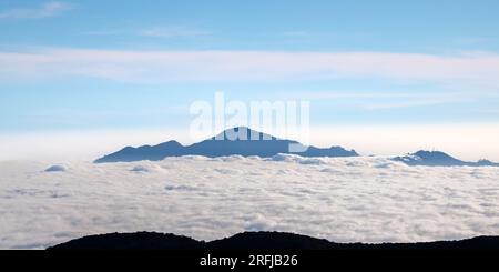 Beautiful panoramic landscape photograph of the mountain tops above the white clouds in the Central highlands of Sri Lanka. Stock Photo
