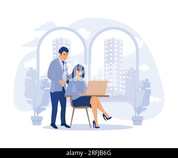 Workplace organization, On-demand urban workspace, biophilic design, work home office, distance work, flat vector modern illustration Stock Vector