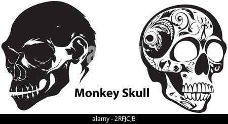 A set of Silhouette Monkey Skull Vector illustration Stock Vector