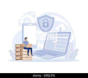 hacker attack concept, database security, phishing, hackers stealing personal data, flat vector modern illustration Stock Vector