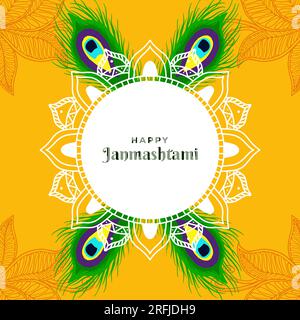 happy janmashtami vector illustration with peacock feather Stock Vector
