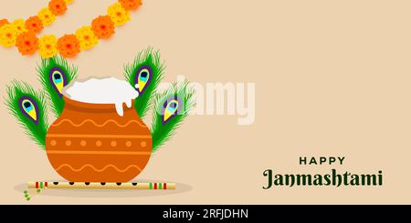 happy janmashtami horizontal banner with copy space area Stock Vector
