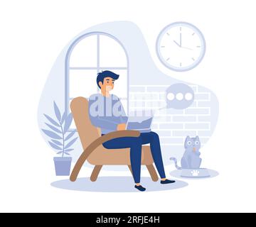 working at home. Work at the desk. Work in the living room. Working by the window. flat vector modern illustration Stock Vector