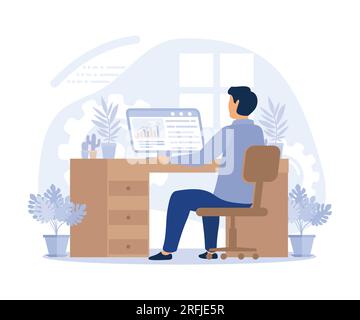 working at home. Work at the desk. Work in the living room. Working by the window. flat vector modern illustration Stock Vector