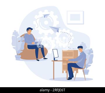 Professional workspace , employee care. Modern workplace, health-focused IOT desk, fitness-focused workspace, flat vector modern illustration Stock Vector