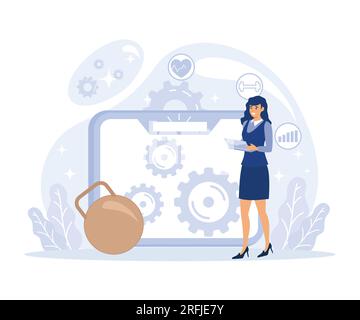 Professional workspace , employee care. Modern workplace, health-focused IOT desk, fitness-focused workspace, flat vector modern illustration Stock Vector