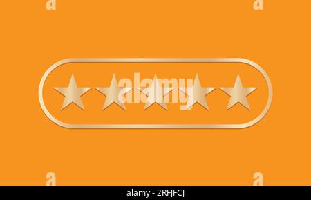 Gold five star rating icon on orange background. Vector illustration. Eps 10. Stock Vector