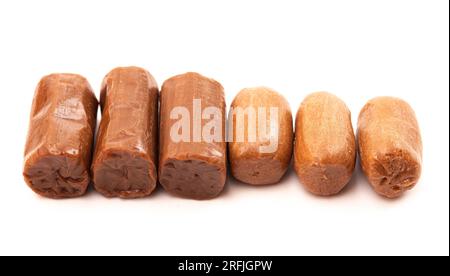 Freeze Dried and Fresh Chocolate Candy Rolls Isolated on a White Background Stock Photo