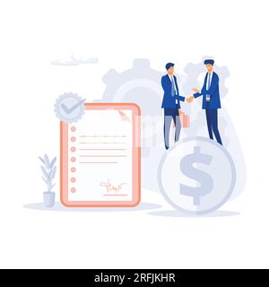 Business people standing on a signed contract. flat modern vector illustration Stock Vector