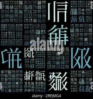 Premium Background Design. Design using random characters of old Tangut alphabet. Gradiented matrix pattern. Teal color theme backgrounds. Stock Vector