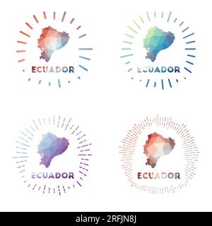 Ecuador low poly sunburst set. Logo of country in geometric polygonal style. Vector illustration. Stock Vector