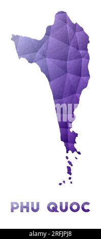 Map of Phu Quoc. Low poly illustration of the island. Purple geometric design. Polygonal vector illustration. Stock Vector