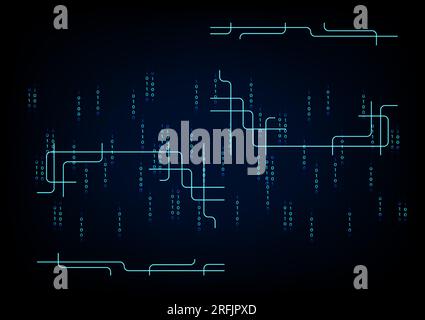 Abstract futuristic digital circuit with the binary bit on a dark blue background, Vector illustration. Stock Vector
