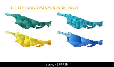 Set of vector polygonal maps of Little San Salvador Island. Bright gradient border map in low poly style. Multicolored Little San Salvador Island map Stock Vector