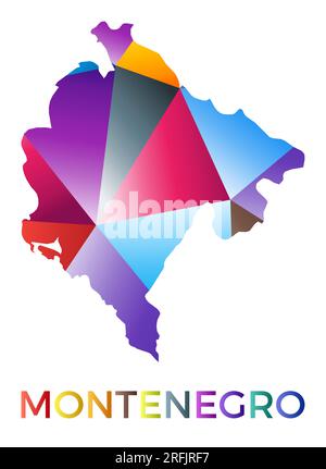 Bright colored Montenegro shape. Multicolor geometric style country logo. Modern trendy design. Amazing vector illustration. Stock Vector