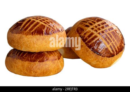 Pogaca. Turkish pastry product. Pogaca isolated on white background. Close-up. Stock Photo