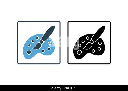 Paint brush and Palette icon. icon related to painting. mixing board different colors. solid icon style. Simple vector design editable Stock Vector