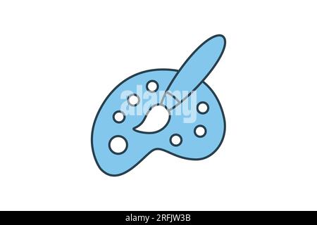 Paint brush and Palette icon. icon related to painting. mixing board different colors. flat line icon style. Simple vector design editable Stock Vector
