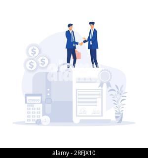 Business people standing on a signed contract. Stock Vector