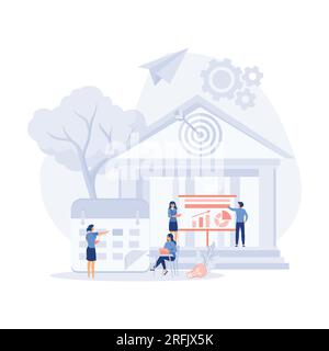 People work together making a plan on a board. Working process. teamwork communication. flat modern vector illustration Stock Vector