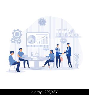 working together, discussing start-up. Meeting of colleagues. Coworking, teamwork concept. flat modern vector illustration Stock Vector
