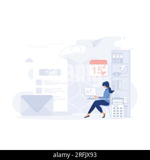 using tax calendar to filling tax declaration form online and with financial advisor. Taxation planning concept. flat modern vector illustration Stock Vector