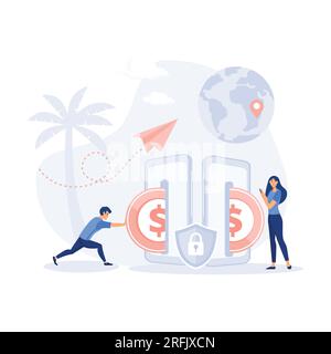 transfers money. successful contactless payment transaction, flat modern vector illustration Stock Vector