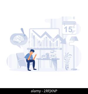 man with headache, migraine, Stressed unhappy upset tired men in office, flat modern vector illustration Stock Vector